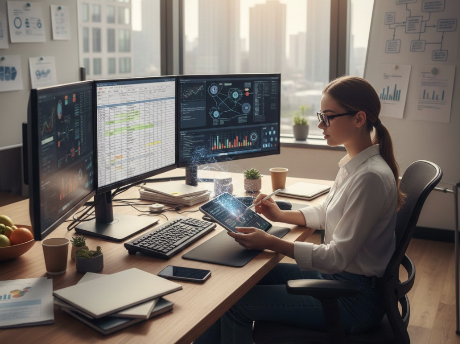 woman preparing data for AI